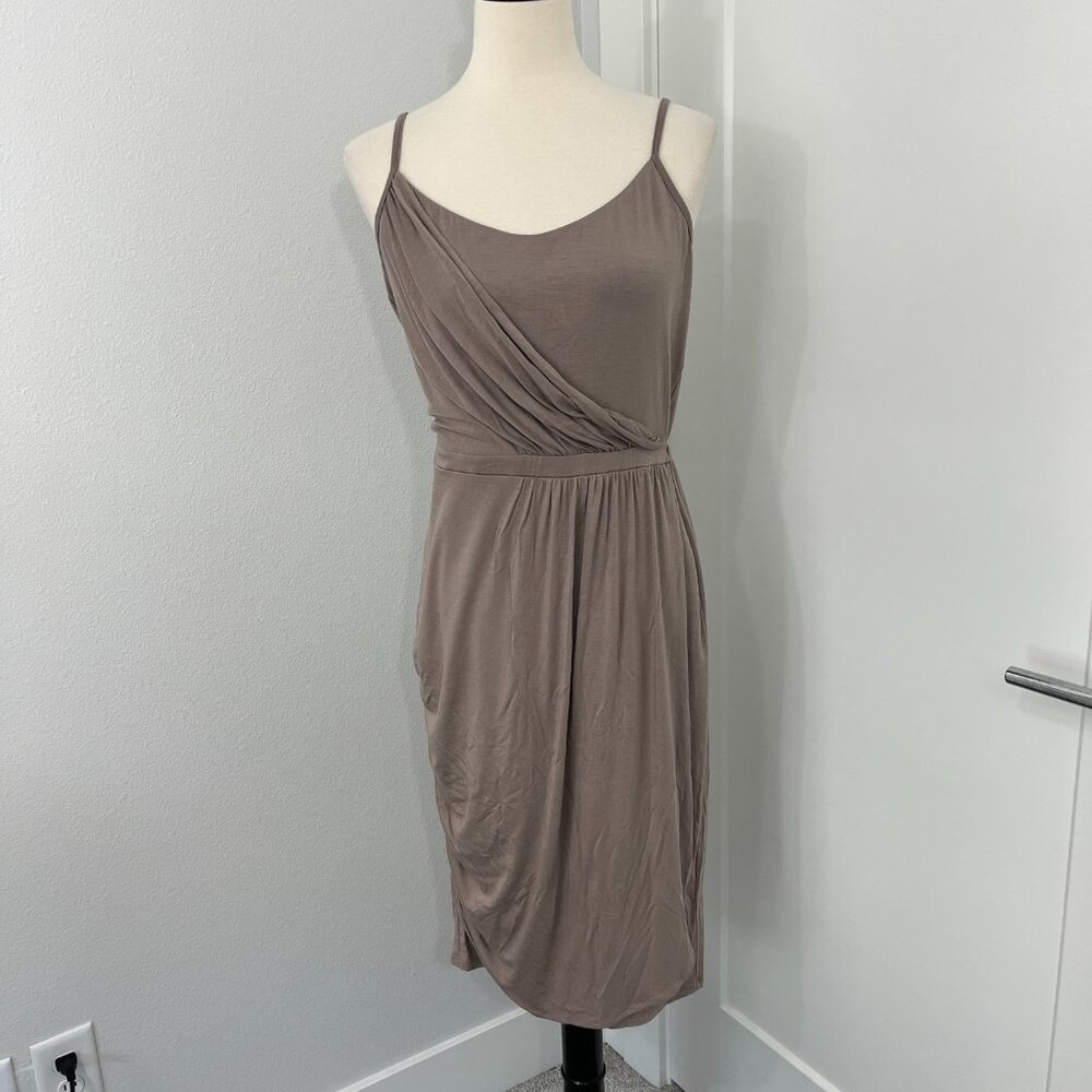 Michael Stars Large Brown Jersey Lena Drape Midi Tank Dress